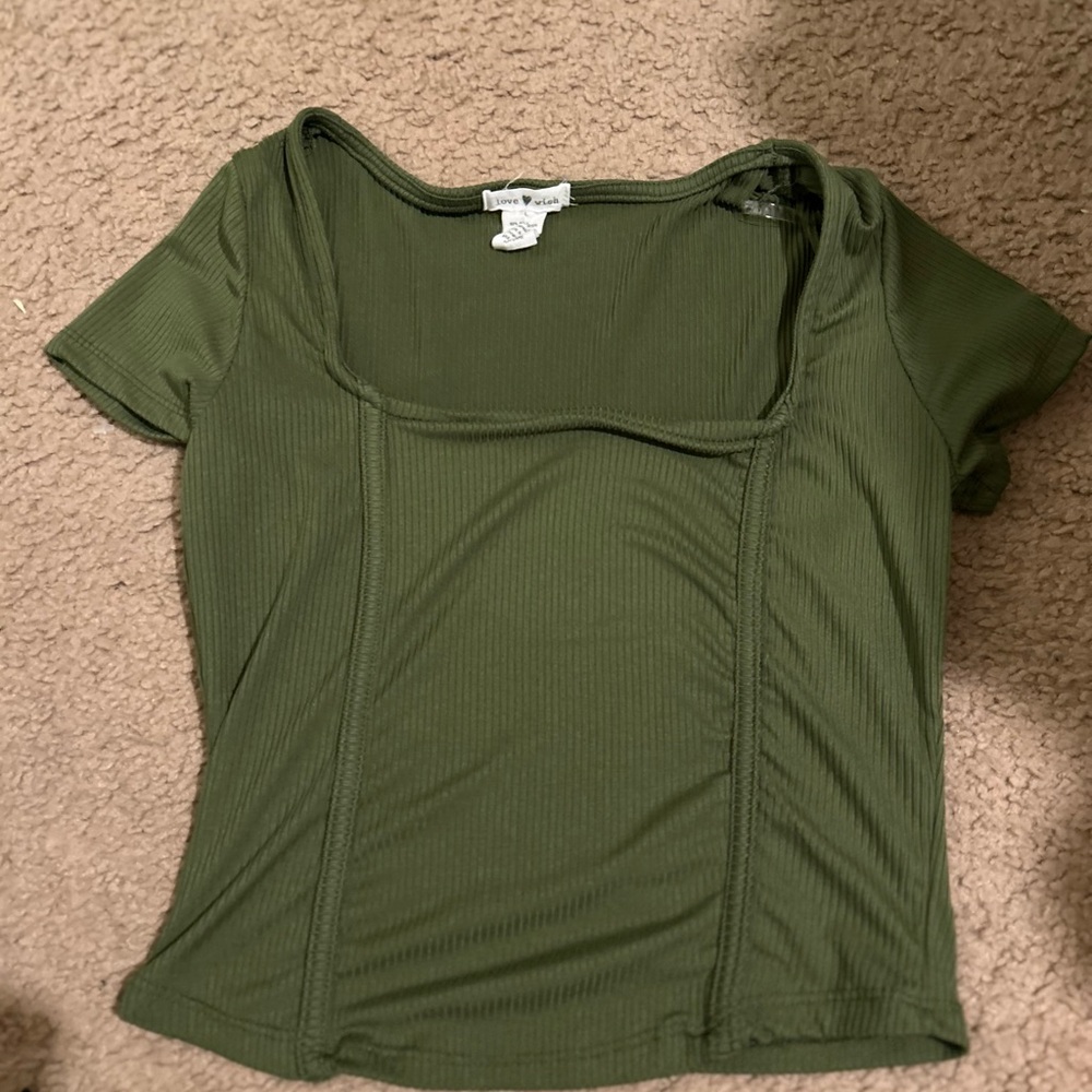 Women’s Olive Ribbed Square-Neck Short Sleeve Top